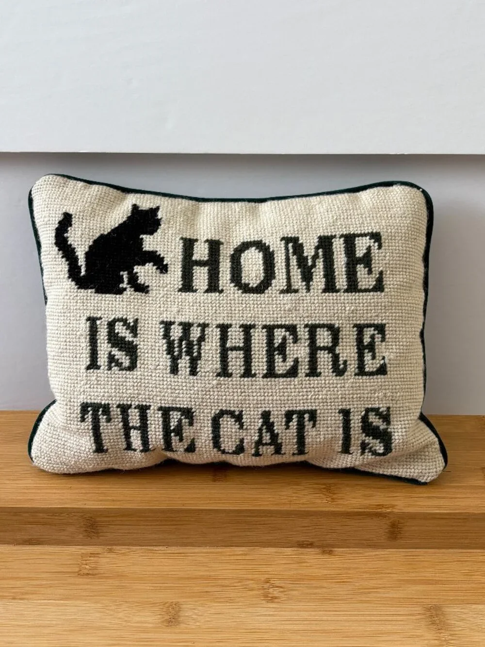Black Cat Tapestry Pillow Home Is Where The Cat Is Needlepoint Decor Velvet Back